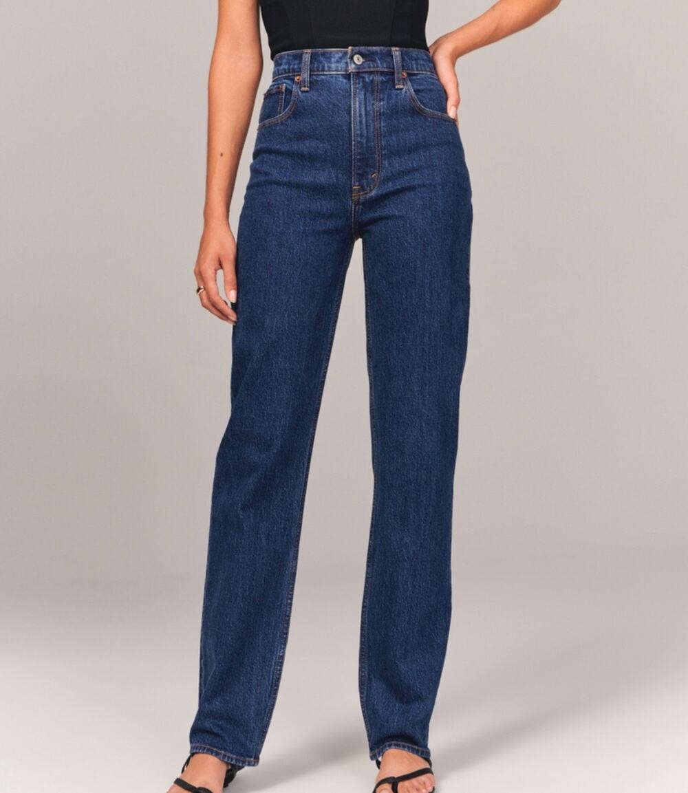 ABERCROMBIE The 90s Straight Ultra High Rise Curve Love Jeans Dark Wash 25